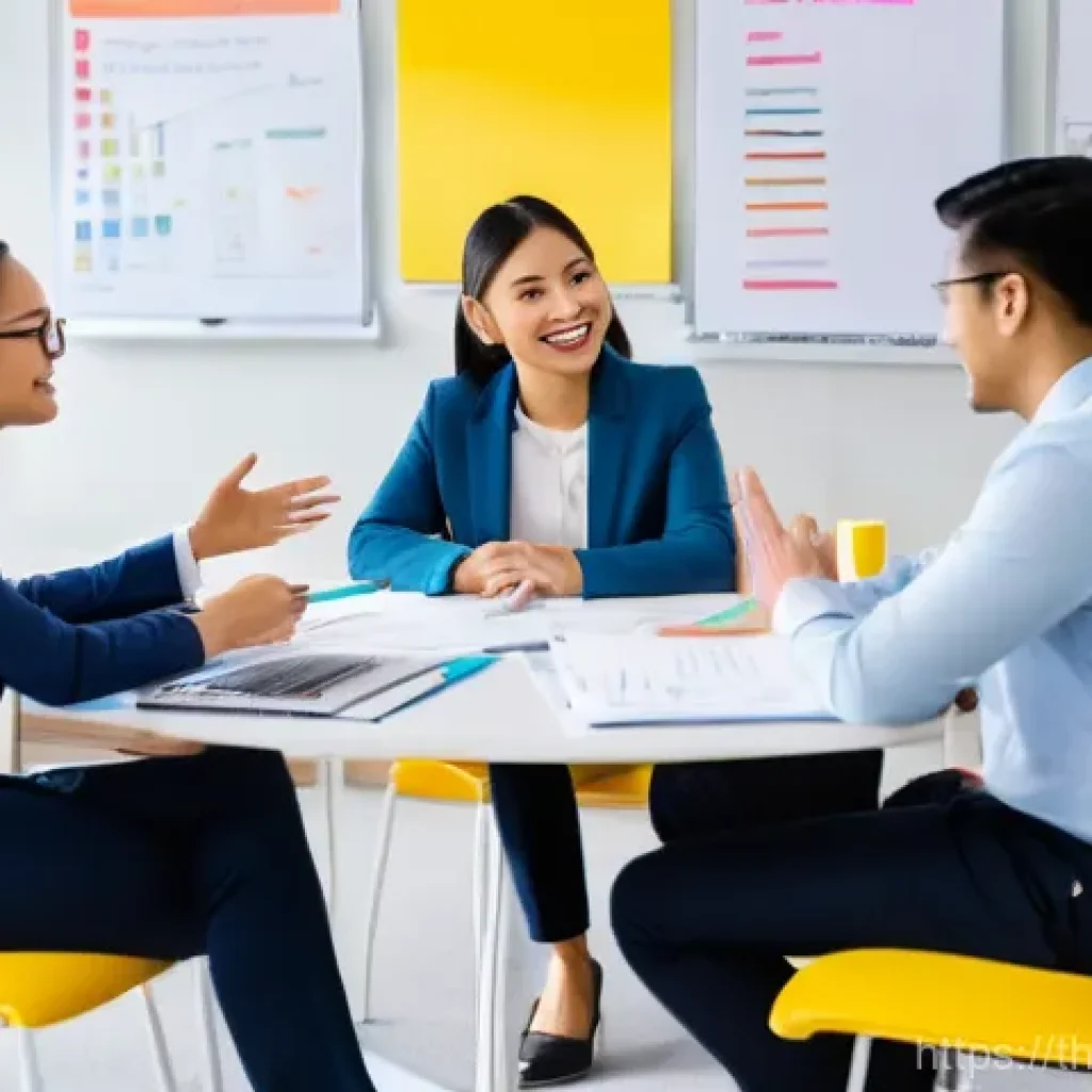 셀프 매니지드 팀의 연속적인 평가 및 피드백 - **Prompt: "A diverse and inclusive team of professionals, appearing to be predominantly Thai or Sout...