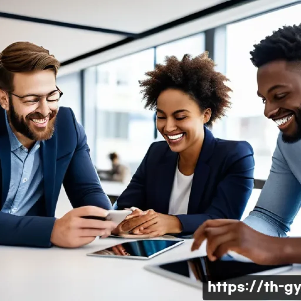 셈프 매니지드 팀의 업무 혁신 사례 분석 - A diverse and flexible managed team collaborating in a modern office environment, members clearly as...