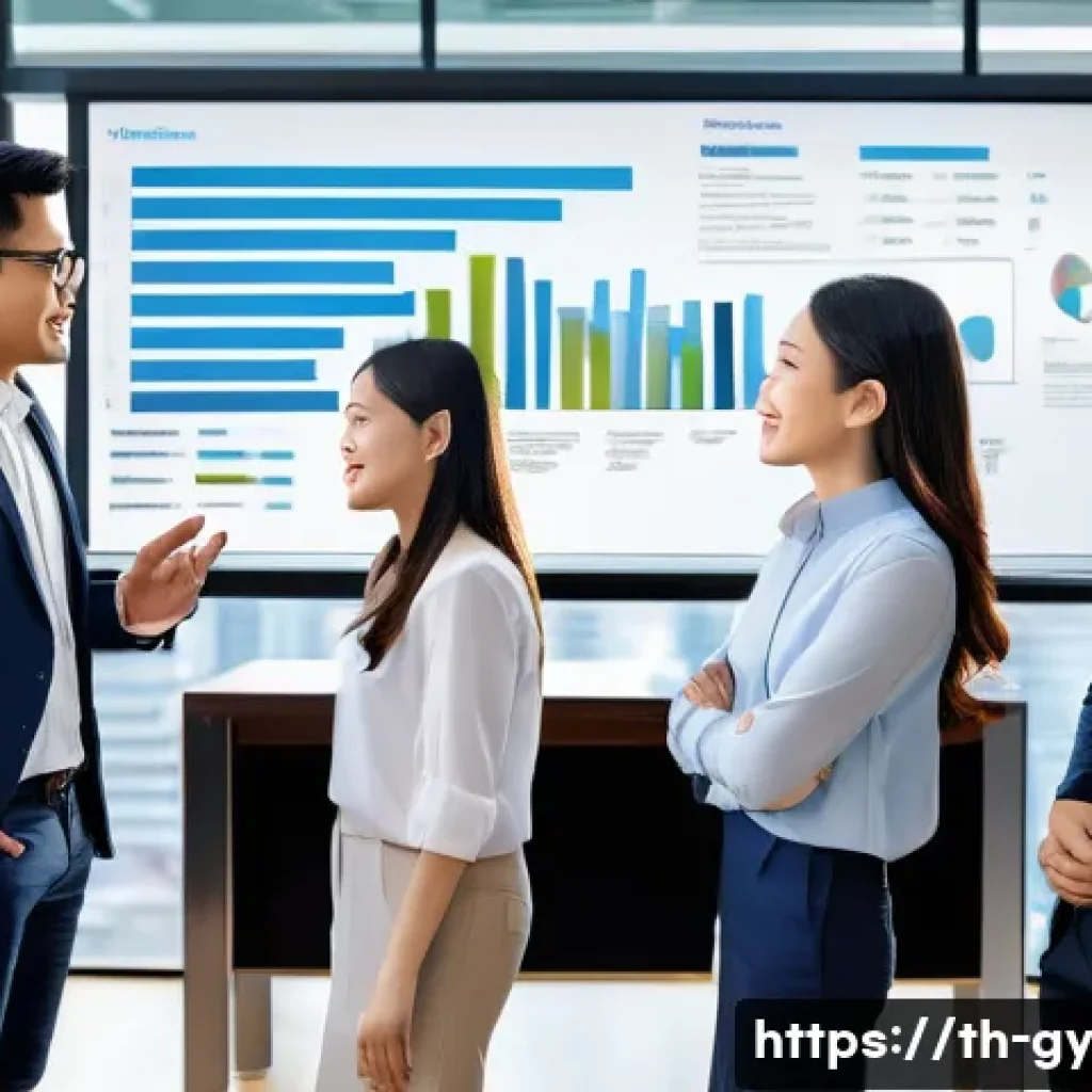 셀프 매니지드 팀의 비전 공유의 중요성 - A diverse team of Thai professionals in a modern office setting collaboratively discussing a clear, ...